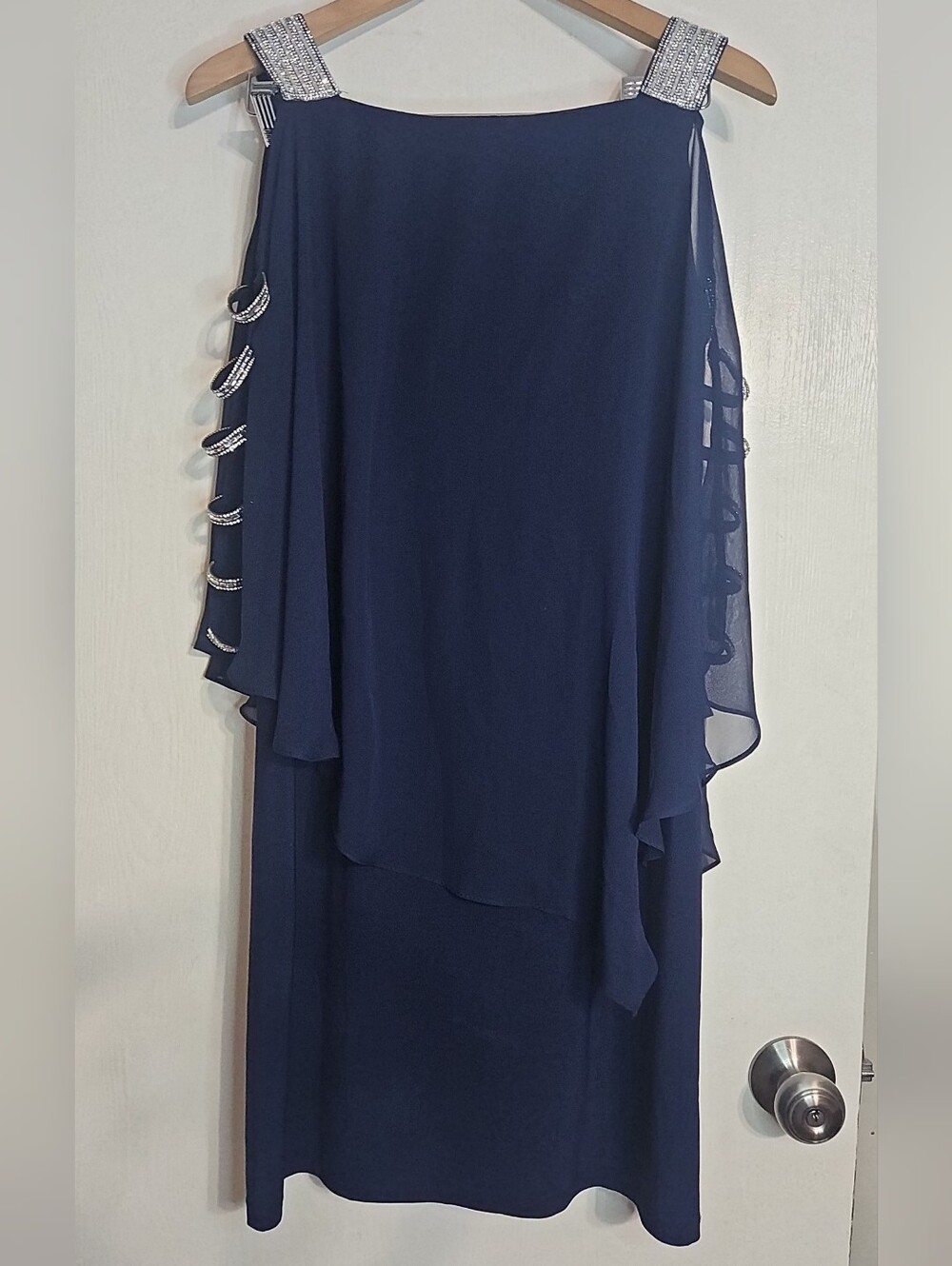 MSK Navy Blue Chiffon Maxi Dress with Beaded Shoulder Straps